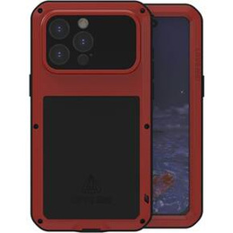 Love Mei Θήκη για iPhone 15 Pro Max, armored with glass, κόκκινη