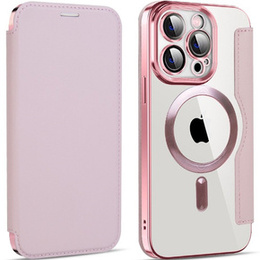 Θήκη με πτερύγιο για iPhone 14 Pro, RFID Wallet MagSafe CamShield, ροζ