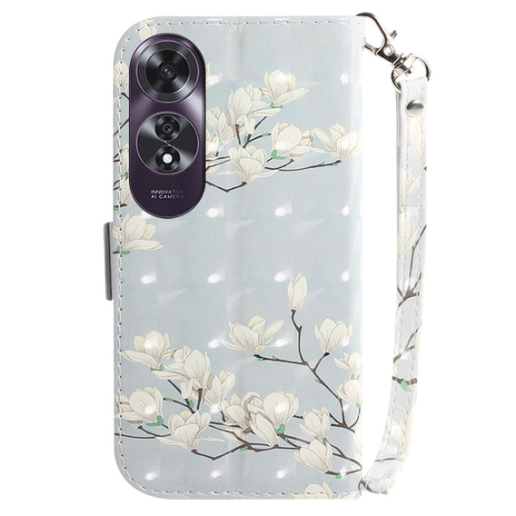 Θήκη με πτερύγιο για Oppo A60, Wallet, Magnolia Flowers γκρι