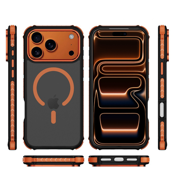 Ματ θήκη για iPhone 17 Pro, θωρακισμένη, για MagSafe, καπνιστή με πορτοκαλί πλευρές