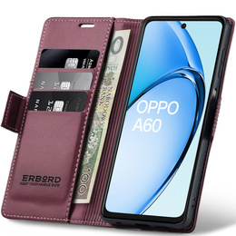 Θήκη για Oppo A60, ERBORD Glossy Litchi, πορτοφόλι με πτερύγιο, κόκκινη