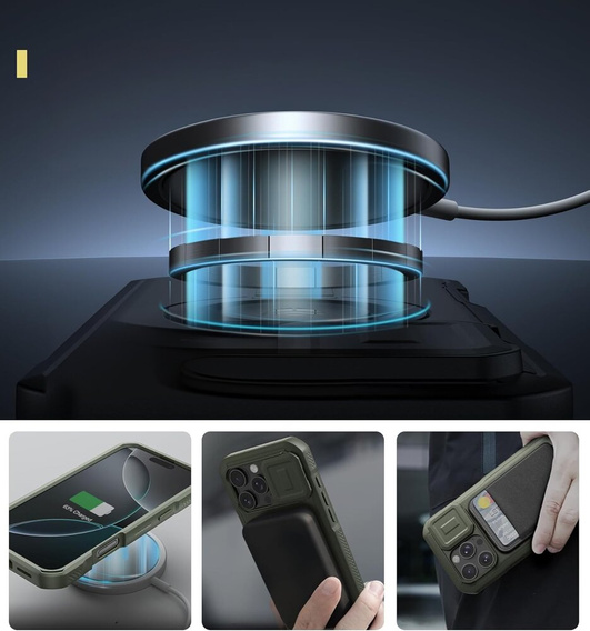 Θωρακισμένη θήκη για iPhone 16 Pro Max, Dexnor CamProtect MagSafe, πράσινη (Δύο πλαίσια)