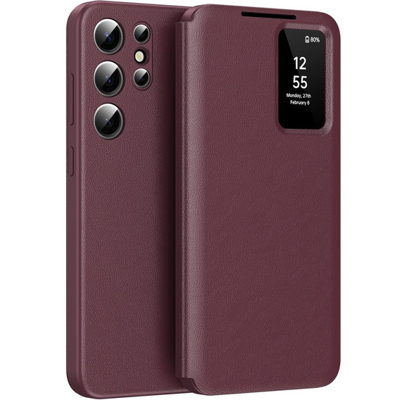 Αναδιπλούμενη θήκη για Samsung Galaxy S25 Ultra, Smart View Wallet, μπορντό