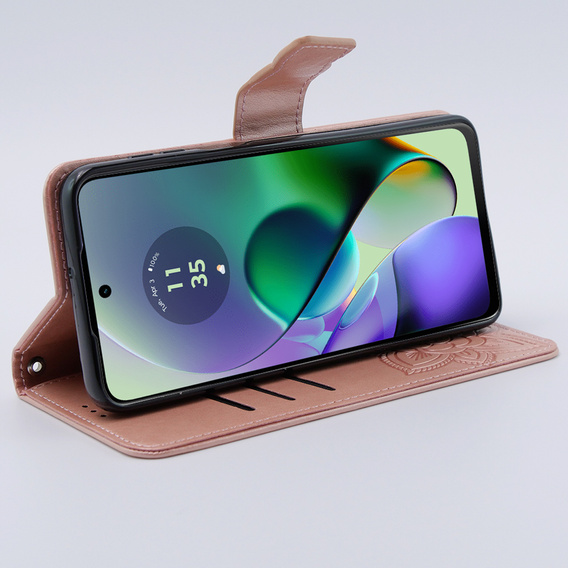 Θήκη με πτερύγιο για Motorola Moto G54 5G, Butterfly, ροζ rose gold