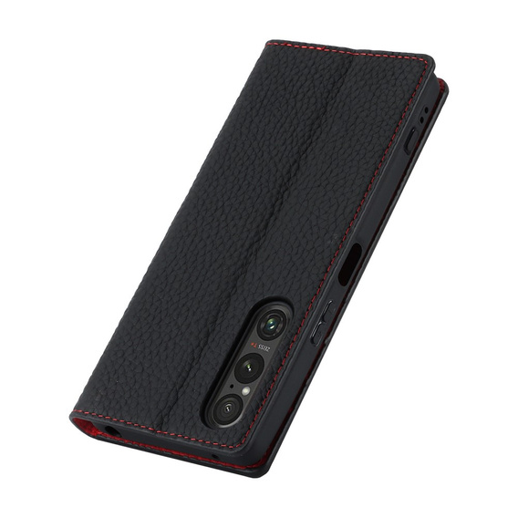 Θήκη με πτερύγιο για Sony Xperia 1 V, Litchi Skin Grain, μαύρη