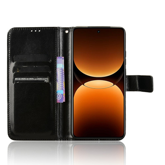 Θήκη με πτερύγιο για Realme GT 7 Pro, Crazy Horse Wallet, μαύρη