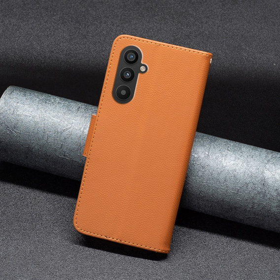 Θήκη με πτερύγιο για Samsung Galaxy A25 5G, Wallet Litchi Leather, καφέ + γυαλί 9H 
