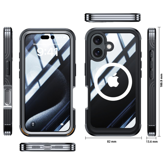 Θήκη για iPhone 16, Shockproof, με γυαλί, για MagSafe, μαύρη