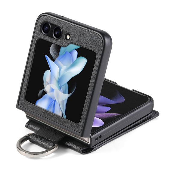 Θήκη για Samsung Galaxy Z Flip7 FE / Z Flip6, Card Slot Ring Case, μαύρη