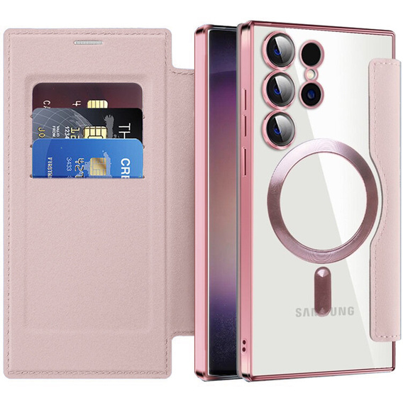 Θήκη με πτερύγιο για Samsung Galaxy S24 Ultra, RFID Wallet MagSafe CamShield, ροζ