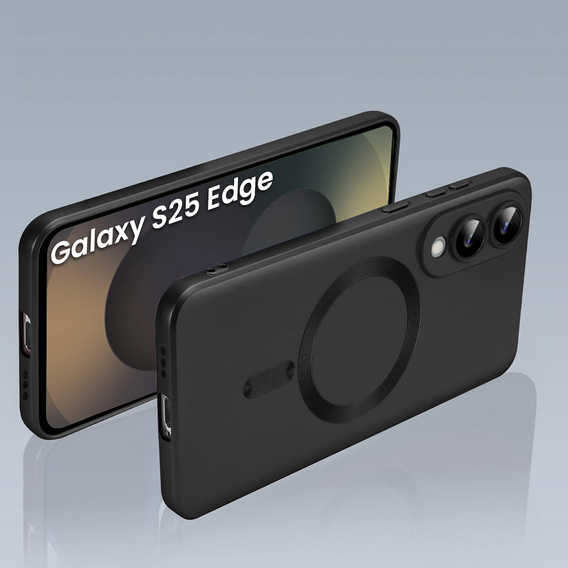 Θήκη για Samsung Galaxy S25 Edge, ColorMag, για MagSafe, μαύρη + γυαλί 9H, μετριασμένο