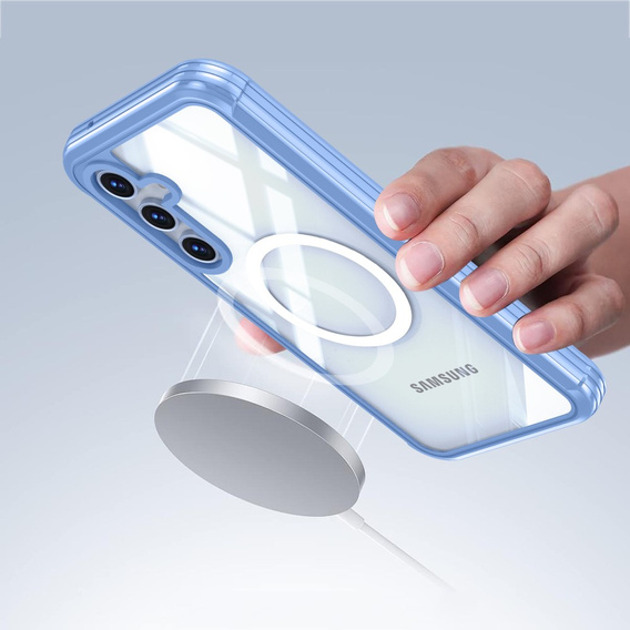 Θήκη για Samsung Galaxy S24 FE, Shockproof, με γυαλί, για MagSafe, μπλε