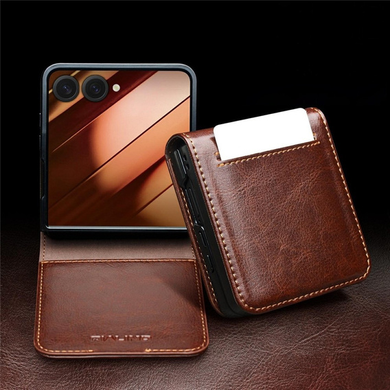 Καφέ δερμάτινη θήκη πορτοφόλι για Samsung Galaxy Z Flip7