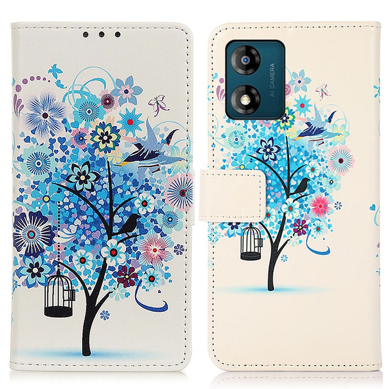 Θήκη με πτερύγιο για Motorola Moto E13, Wallet Tree, μπλε