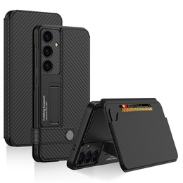 Θήκη με πτερύγιο για Samsung Galaxy S25, GKK Card Slot Wallet, carbon μαύρη