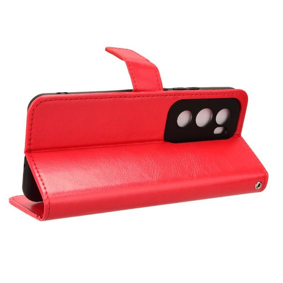 Θήκη με πτερύγιο για Oppo Reno 12, Crazy Horse Wallet, κόκκινη