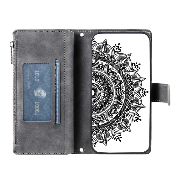 Θήκη με πτερύγιο για Xiaomi Redmi Note 13 Pro 4G / Xiaomi Redmi Note 14S / Xiaomi Poco M6 Pro 4G, Mandala, γκρι