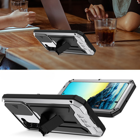 Θωρακισμένη θήκη για Samsung Galaxy S22, R-JUST CamShield Slide, ασημένια