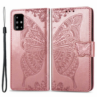 Θήκη με πτερύγιο για Samsung Galaxy A51 4G, Butterfly, ροζ rose gold