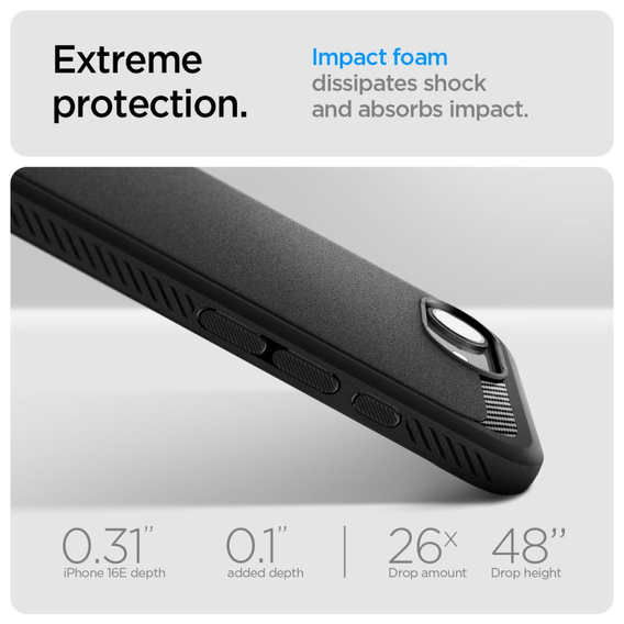 θήκη Spigen για iPhone 16E, Rugged Armor MagSafe, μαύρο + μετριασμένο γυαλί 9H