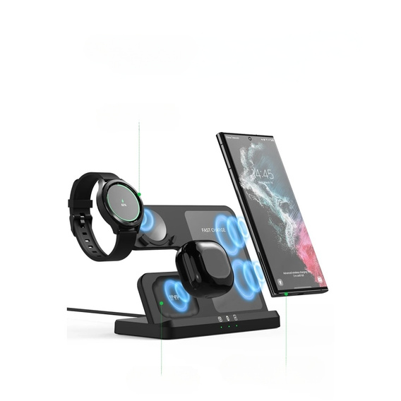 Ασύρματο φορτιστή 3 σε 1 QI γρήγορο για Samsung S25 S24 S23 Galaxy Watch Buds Σταθμός μαύρο