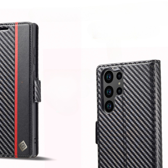 Θήκη με πτερύγιο για Samsung Galaxy S23 Ultra, Carbon LC.IMEEKE, μαύρη