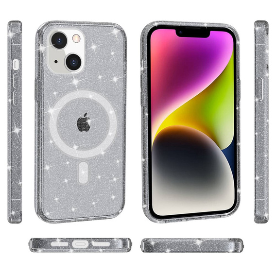 θήκη για iPhone 14 Plus, Glittery, για MagSafe, μαύρη