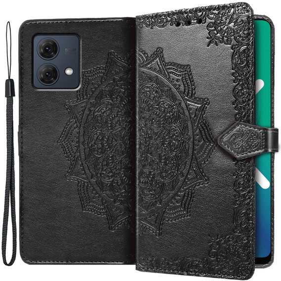 Θήκη με πτερύγιο για Motorola Moto G84, Mandala, μαύρη