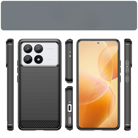 Θήκη για Xiaomi Poco F6 Pro, Carbon, μαύρη