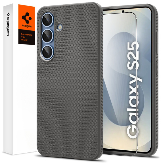 θήκη Spigen για Samsung Galaxy S25, Liquid Air, μαύρη + μετριασμένο γυαλί 9H