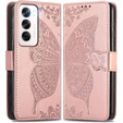 Θήκη με πτερύγιο για Oppo Reno 12, Butterfly, ροζ rose gold
