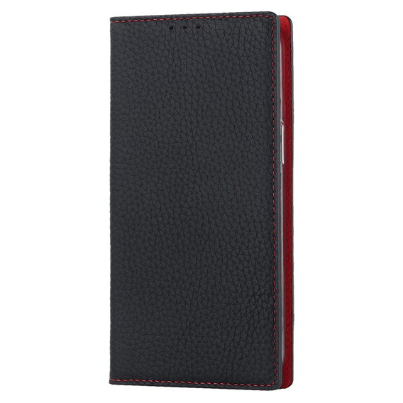 Θήκη με πτερύγιο για iPhone 15, Litchi Skin Grain, μαύρη