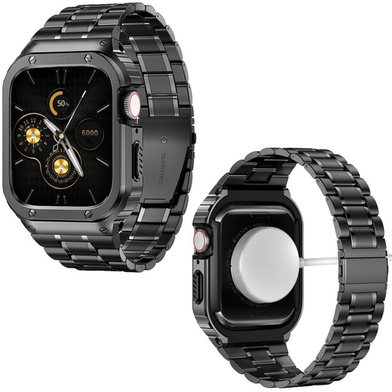 Ατσάλινο βραχιόλι με θήκη για Apple Watch 7/8/9 45MM, Μαύρο