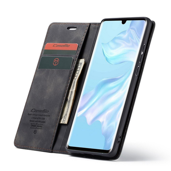 θήκη CASEME για Huawei P30 Pro, Leather Wallet Case, μαύρη