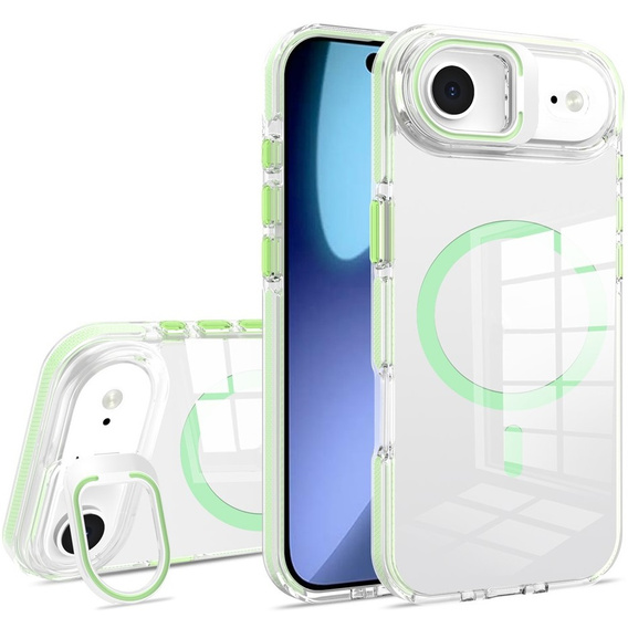 Θήκη για iPhone Air, για MagSafe, με βάση, διάφανη με πράσινα ένθετα