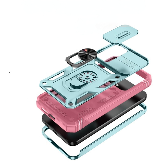 Θήκη για Samsung Galaxy S23 FE, CamShield Slide, πράσινο / ροζ