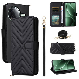 Θήκη με πτερύγιο για Xiaomi Poco F7 Pro / F7 Ultra, Crossbody Leather Wallet, μαύρη