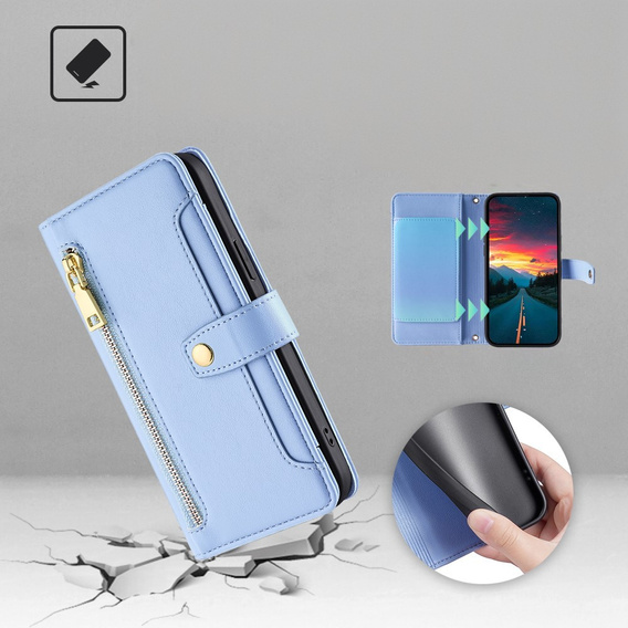 Θήκη με πτερύγιο για Realme 14 Pro 5G, Wallet Zipper Pocket, μπλε