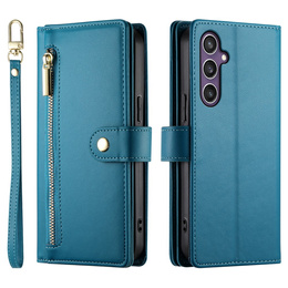 Θήκη με πτερύγιο για Samsung Galaxy S25, Wallet Zipper Pocket, μπλε