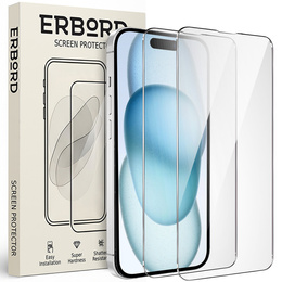 2x Μετριασμένο γυαλί για iPhone 15, ERBORD 9H Hard Glass στην οθόνη