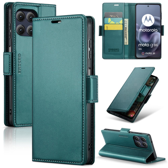 ERBORD Γυαλιστερό πορτοφόλι Litchi με πτερύγιο για Motorola Moto G86 5G / G86 Power 5G