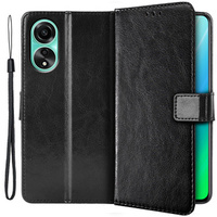 Θήκη με πτερύγιο για Oppo A78 4G, Crazy Horse Wallet, μαύρη