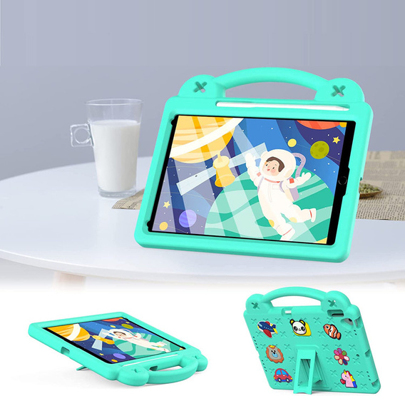 Παιδική θήκη για iPad 10.2" 2021/2020/2019 (9/8/7 gen.) / Air 10.5" 2019 (3 gen.), Cute Patterns, με βάση, πράσινη