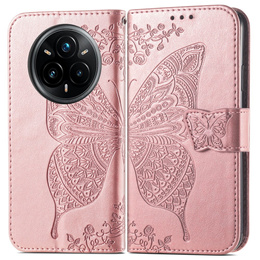 Θήκη με πτερύγιο για Realme 14 Pro 5G, Butterfly, ροζ rose gold