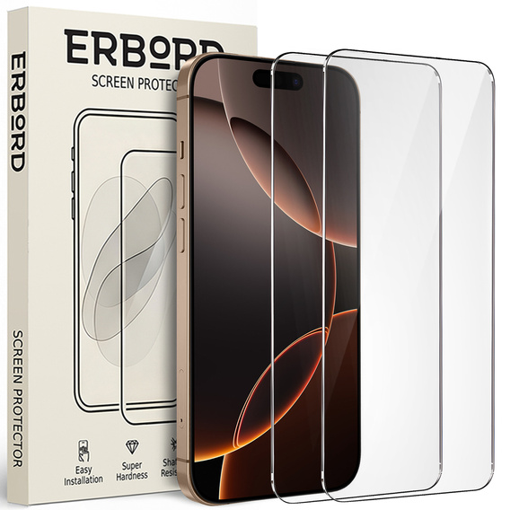 Γυαλί ERBORD 9H Hard Glass για iPhone 17 Pro / 17 / 16 Pro – σετ 2 τεμαχίων