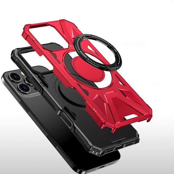 Θήκη για iPhone 16 Pro, θωρακισμένη με βάση και λαβή, κόκκινη
