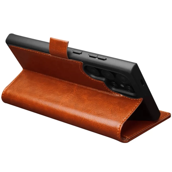 θήκη flip για Samsung Galaxy S25 Ultra, QIALINO Leather Wallet, καφέ