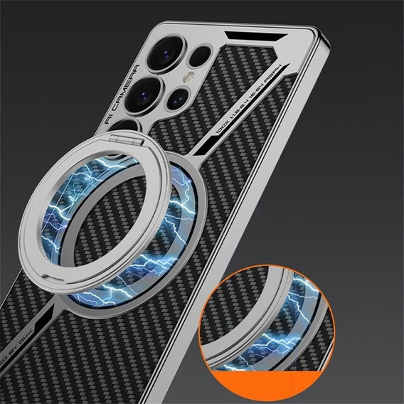 Θήκη για Samsung Galaxy S25 Ultra, δαχτυλίδι στήριξης GKK Kickstand, για MagSafe, carbon μαύρη