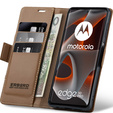 Θήκη για Motorola Edge 50 Pro, ERBORD Glossy Litchi, πορτοφόλι με πτερύγιο, καφέ