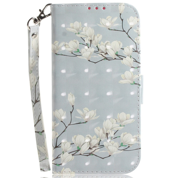 Θήκη με πτερύγιο για Oppo A17, Light Spots Decor, flowers magnolia, γκρι